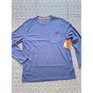Wrangler Workwear Shirt Mens L Blue NWT Performance‎ Long Sleeve Pen Pocket Tee